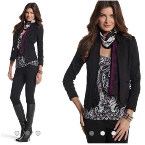 White House Black Market Jackets & Blazers - WHBM Black & Silver Studded Ponte Knit Jacket Sz 4